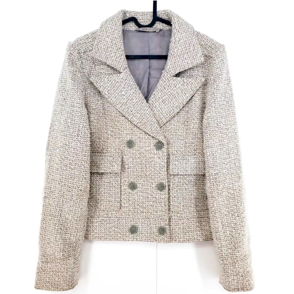 Tex by MaxAzria double breasted tweed button up blazer jacket S